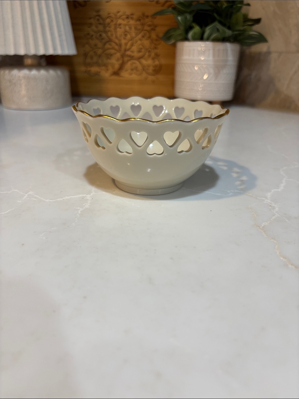 Lenox Cream Porcelain Heart Cutout Bowl with Gold Trim